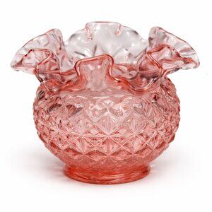 Vintage Pink Fenton Hobnail Glass Bowl | Ruffled Handkerchief Edge Centerpiece